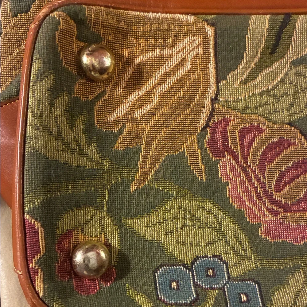 Vintage Floral Tapestry Tote with Leather Trim - Picture 6 of 6
